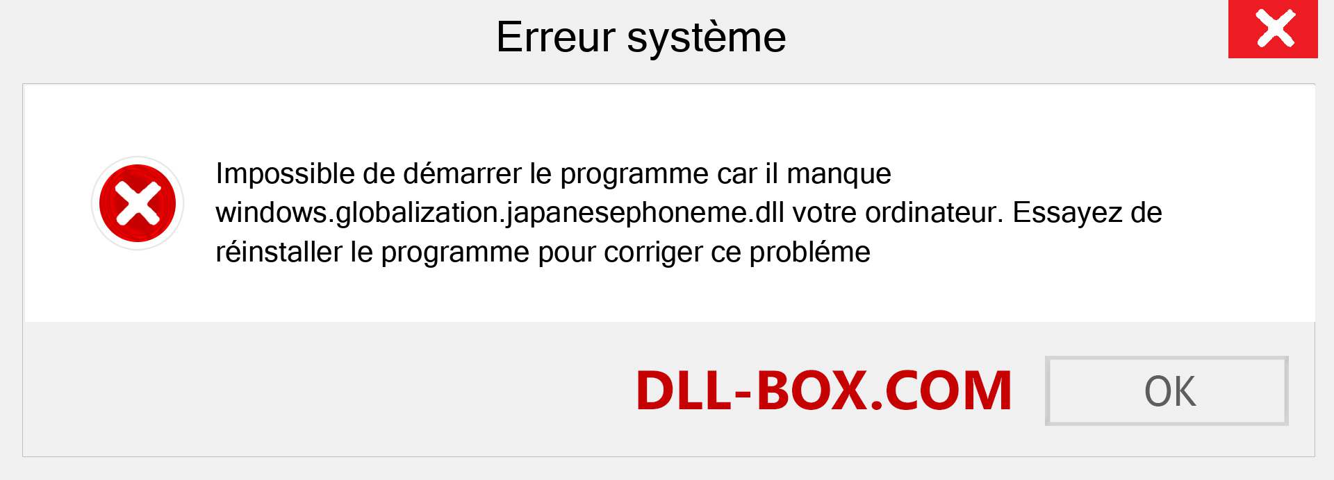 Le fichier windows.globalization.japanesephoneme.dll est manquant ?. Télécharger pour Windows 7, 8, 10 - Correction de l'erreur manquante windows.globalization.japanesephoneme dll sur Windows, photos, images